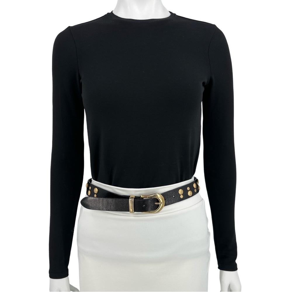 Versace Vintage Goldtone Hardware Black Leather Belt